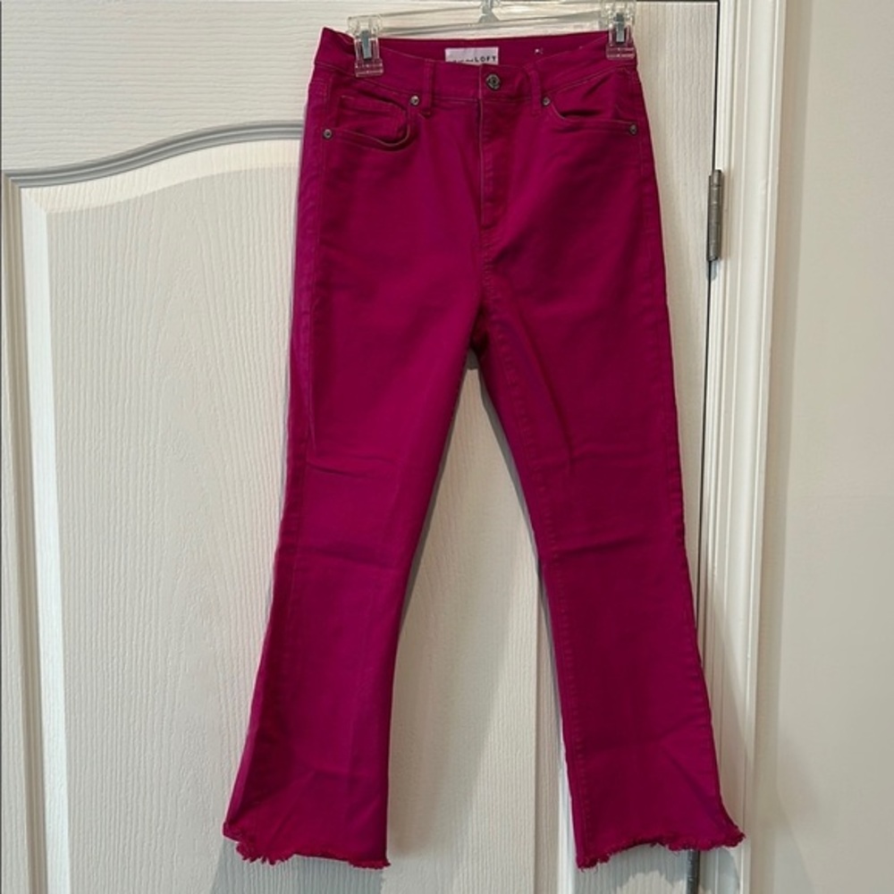 LOFT Pink Flare Wide Leg Jeans The Kick Crop